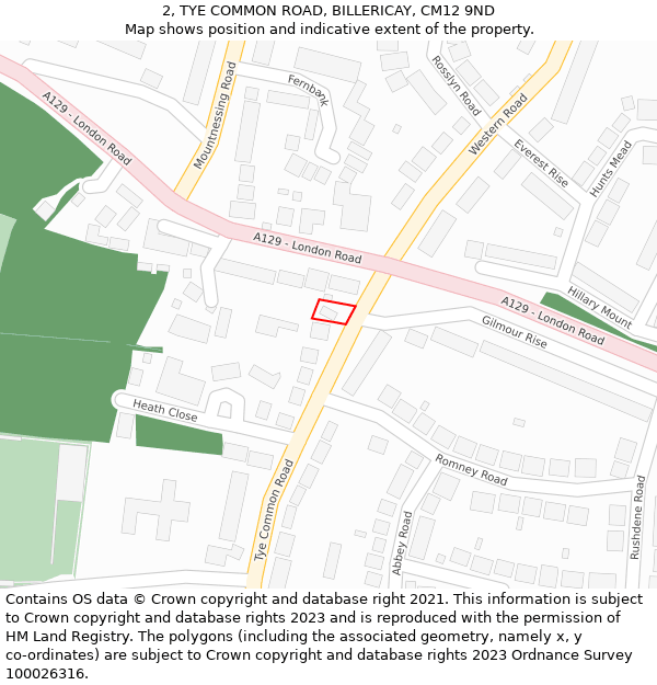 2, TYE COMMON ROAD, BILLERICAY, CM12 9ND: Location map and indicative extent of plot