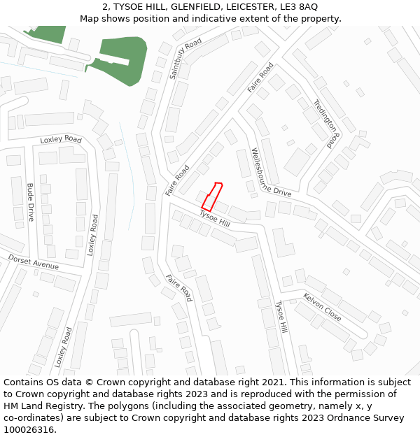 2, TYSOE HILL, GLENFIELD, LEICESTER, LE3 8AQ: Location map and indicative extent of plot