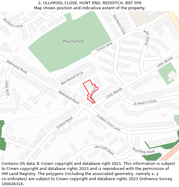 2, ULLAPOOL CLOSE, HUNT END, REDDITCH, B97 5FN: Location map and indicative extent of plot