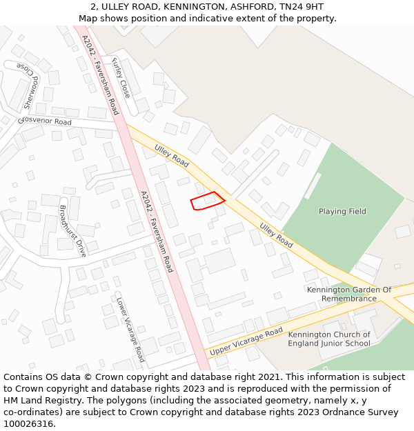 2, ULLEY ROAD, KENNINGTON, ASHFORD, TN24 9HT: Location map and indicative extent of plot