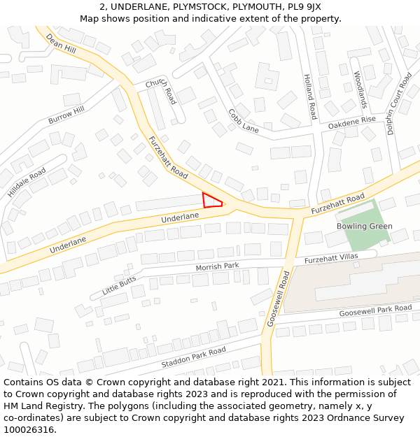 2, UNDERLANE, PLYMSTOCK, PLYMOUTH, PL9 9JX: Location map and indicative extent of plot