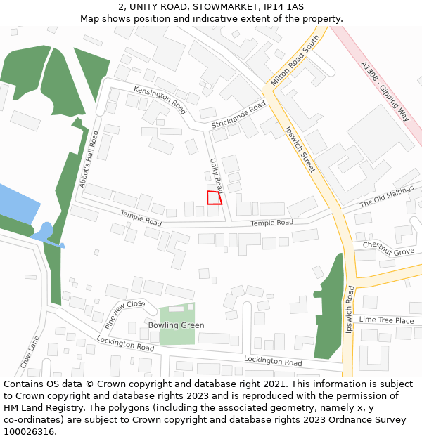 2, UNITY ROAD, STOWMARKET, IP14 1AS: Location map and indicative extent of plot