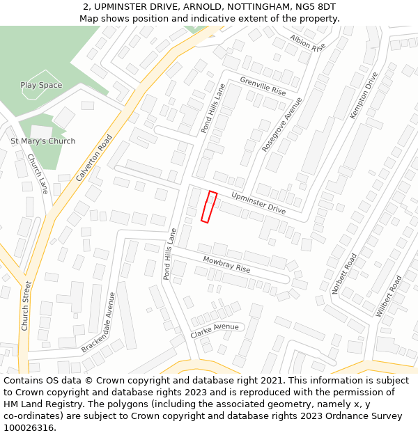 2, UPMINSTER DRIVE, ARNOLD, NOTTINGHAM, NG5 8DT: Location map and indicative extent of plot