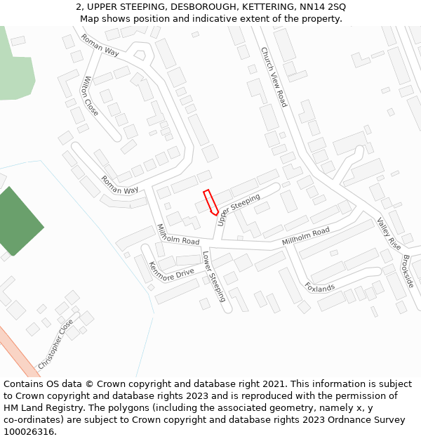 2, UPPER STEEPING, DESBOROUGH, KETTERING, NN14 2SQ: Location map and indicative extent of plot