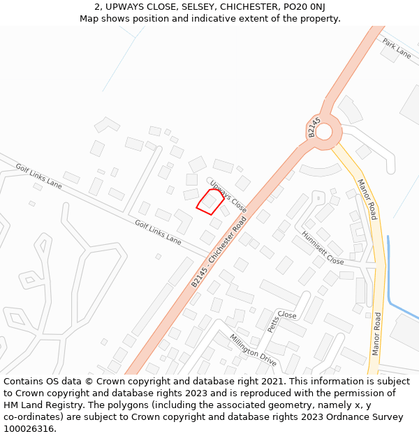 2, UPWAYS CLOSE, SELSEY, CHICHESTER, PO20 0NJ: Location map and indicative extent of plot