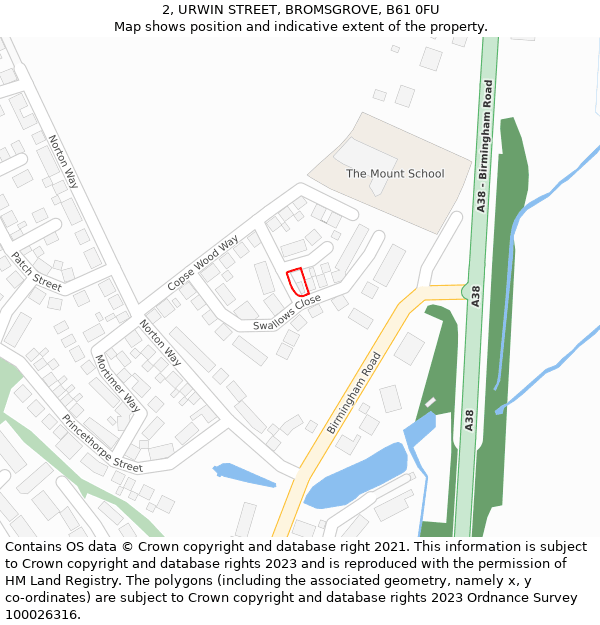 2, URWIN STREET, BROMSGROVE, B61 0FU: Location map and indicative extent of plot