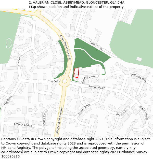 2, VALERIAN CLOSE, ABBEYMEAD, GLOUCESTER, GL4 5HA: Location map and indicative extent of plot