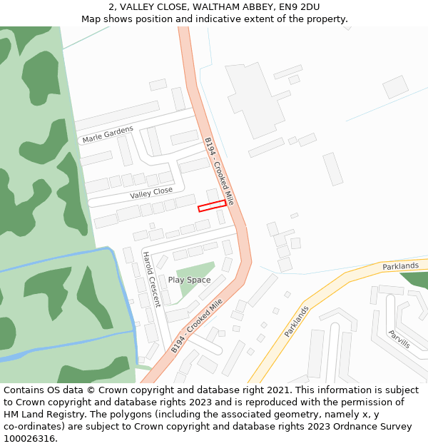 2, VALLEY CLOSE, WALTHAM ABBEY, EN9 2DU: Location map and indicative extent of plot