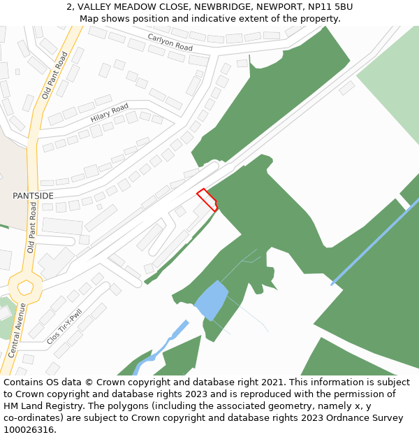 2, VALLEY MEADOW CLOSE, NEWBRIDGE, NEWPORT, NP11 5BU: Location map and indicative extent of plot