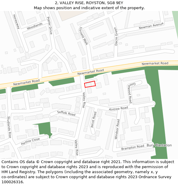 2, VALLEY RISE, ROYSTON, SG8 9EY: Location map and indicative extent of plot