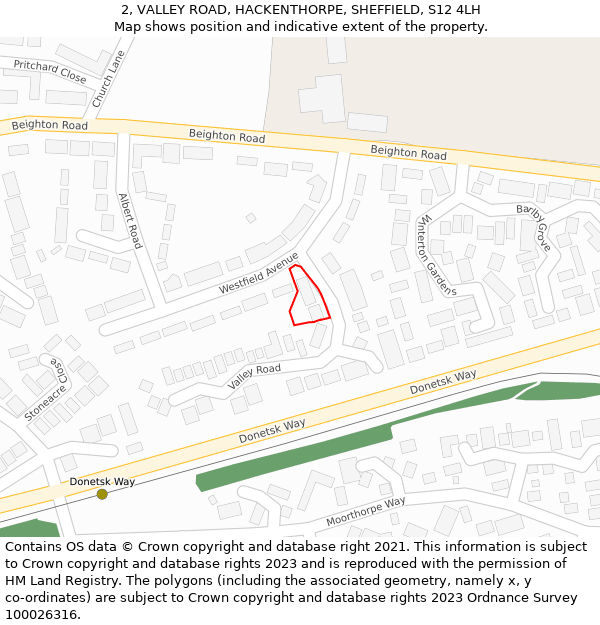 2, VALLEY ROAD, HACKENTHORPE, SHEFFIELD, S12 4LH: Location map and indicative extent of plot