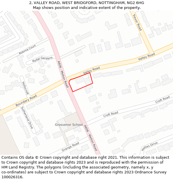 2, VALLEY ROAD, WEST BRIDGFORD, NOTTINGHAM, NG2 6HG: Location map and indicative extent of plot