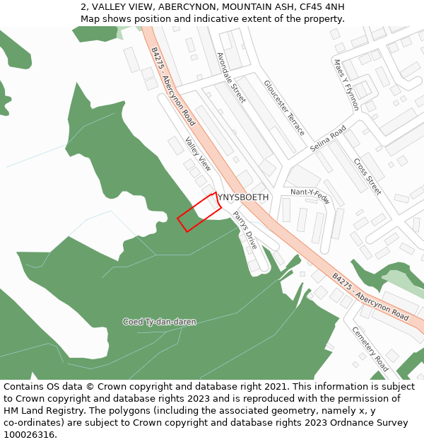 2, VALLEY VIEW, ABERCYNON, MOUNTAIN ASH, CF45 4NH: Location map and indicative extent of plot