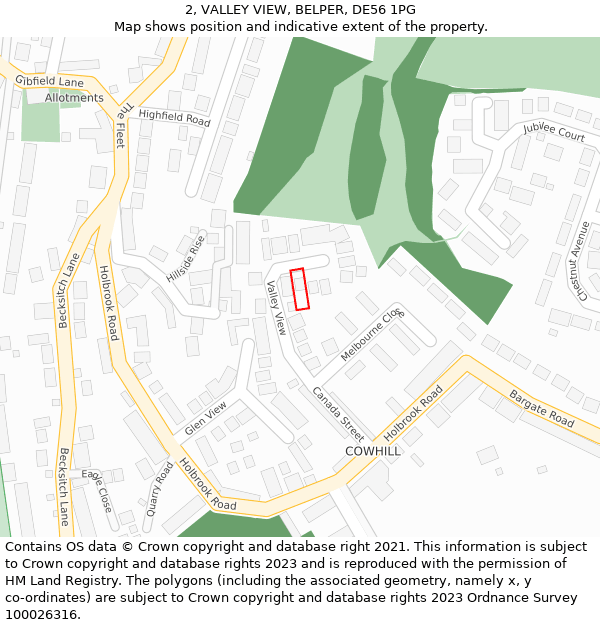2, VALLEY VIEW, BELPER, DE56 1PG: Location map and indicative extent of plot