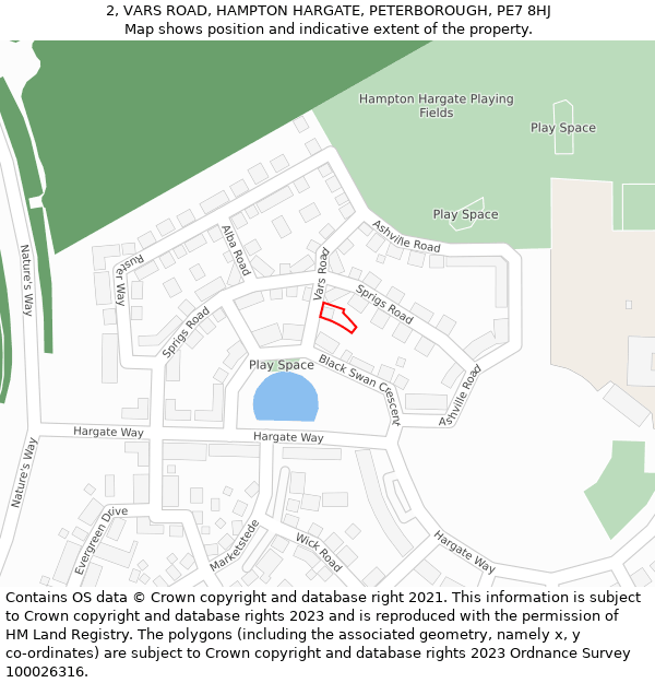 2, VARS ROAD, HAMPTON HARGATE, PETERBOROUGH, PE7 8HJ: Location map and indicative extent of plot