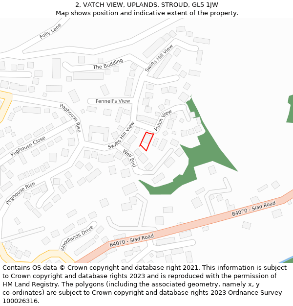 2, VATCH VIEW, UPLANDS, STROUD, GL5 1JW: Location map and indicative extent of plot