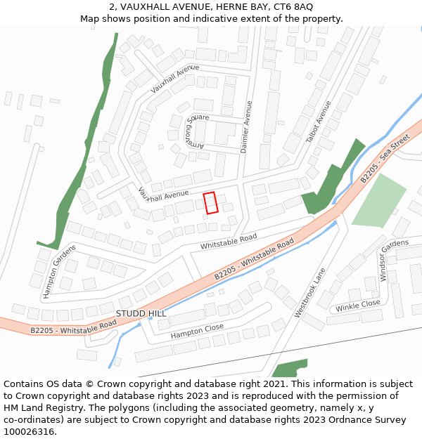 2, VAUXHALL AVENUE, HERNE BAY, CT6 8AQ: Location map and indicative extent of plot