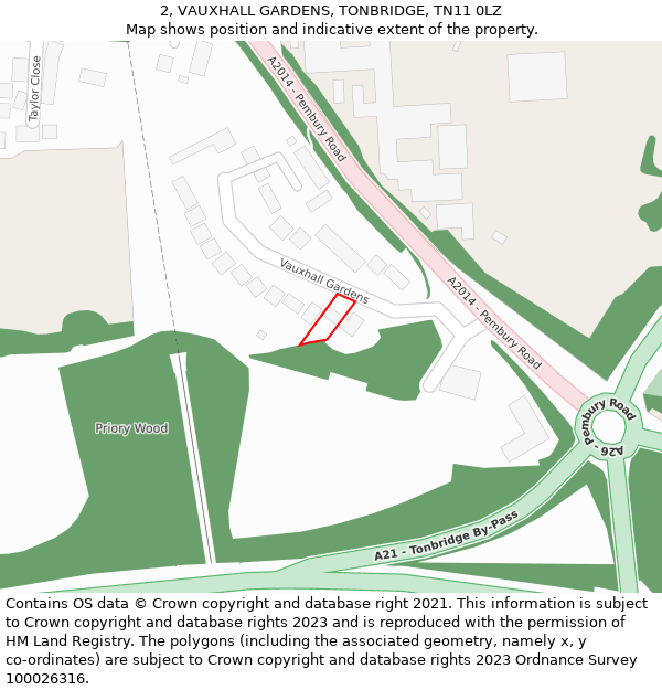 2, VAUXHALL GARDENS, TONBRIDGE, TN11 0LZ: Location map and indicative extent of plot
