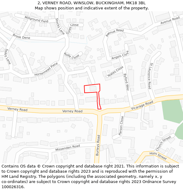2, VERNEY ROAD, WINSLOW, BUCKINGHAM, MK18 3BL: Location map and indicative extent of plot