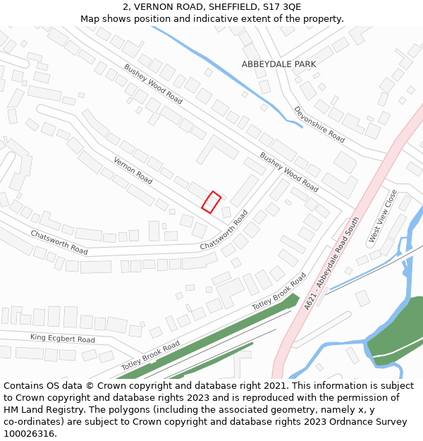 2, VERNON ROAD, SHEFFIELD, S17 3QE: Location map and indicative extent of plot