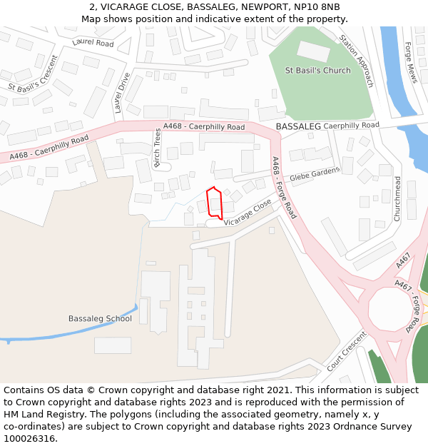 2, VICARAGE CLOSE, BASSALEG, NEWPORT, NP10 8NB: Location map and indicative extent of plot