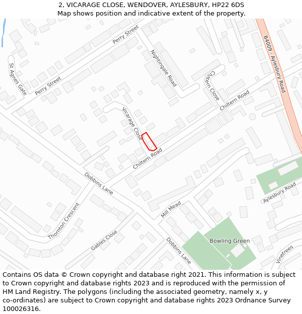 2, VICARAGE CLOSE, WENDOVER, AYLESBURY, HP22 6DS: Location map and indicative extent of plot