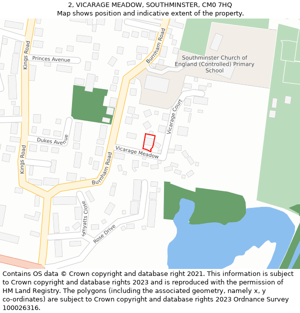 2, VICARAGE MEADOW, SOUTHMINSTER, CM0 7HQ: Location map and indicative extent of plot