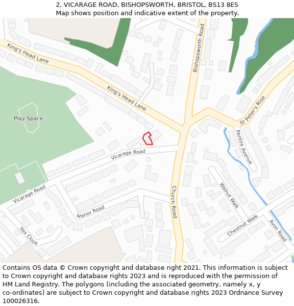 2, VICARAGE ROAD, BISHOPSWORTH, BRISTOL, BS13 8ES: Location map and indicative extent of plot