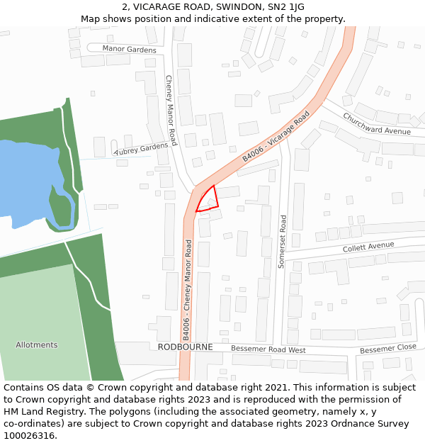 2, VICARAGE ROAD, SWINDON, SN2 1JG: Location map and indicative extent of plot