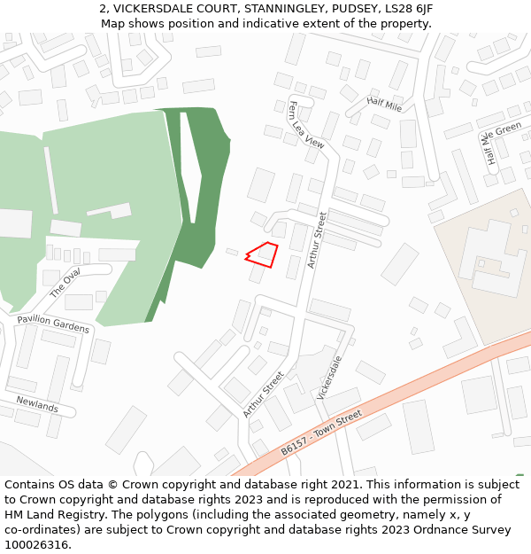 2, VICKERSDALE COURT, STANNINGLEY, PUDSEY, LS28 6JF: Location map and indicative extent of plot