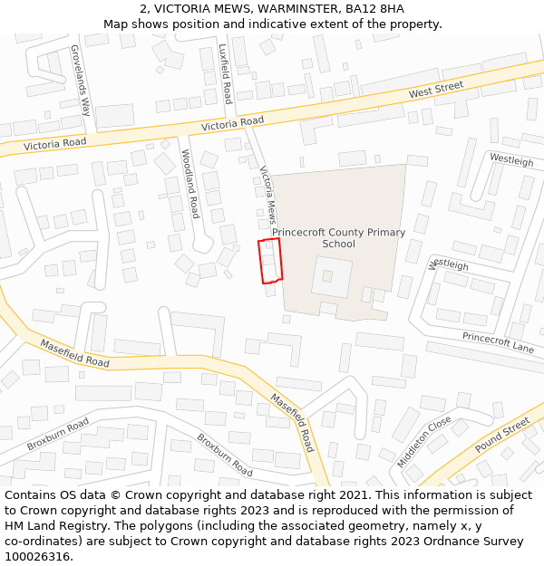 2, VICTORIA MEWS, WARMINSTER, BA12 8HA: Location map and indicative extent of plot