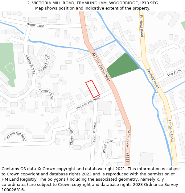 2, VICTORIA MILL ROAD, FRAMLINGHAM, WOODBRIDGE, IP13 9EG: Location map and indicative extent of plot
