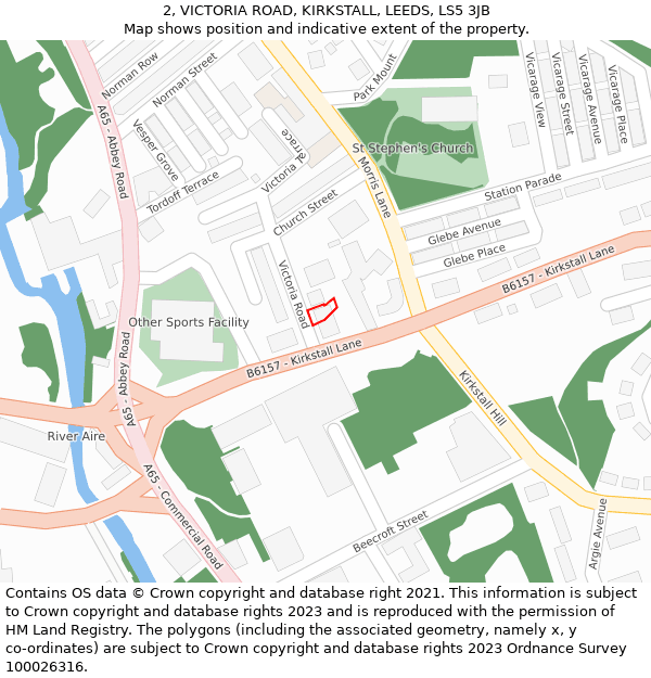 2, VICTORIA ROAD, KIRKSTALL, LEEDS, LS5 3JB: Location map and indicative extent of plot