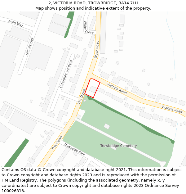 2, VICTORIA ROAD, TROWBRIDGE, BA14 7LH: Location map and indicative extent of plot