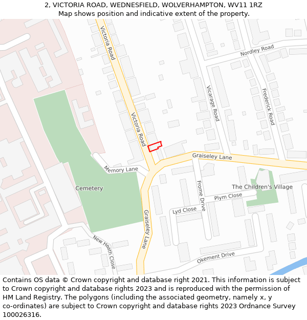 2, VICTORIA ROAD, WEDNESFIELD, WOLVERHAMPTON, WV11 1RZ: Location map and indicative extent of plot