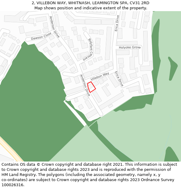 2, VILLEBON WAY, WHITNASH, LEAMINGTON SPA, CV31 2RD: Location map and indicative extent of plot