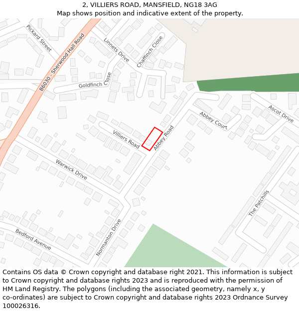 2, VILLIERS ROAD, MANSFIELD, NG18 3AG: Location map and indicative extent of plot