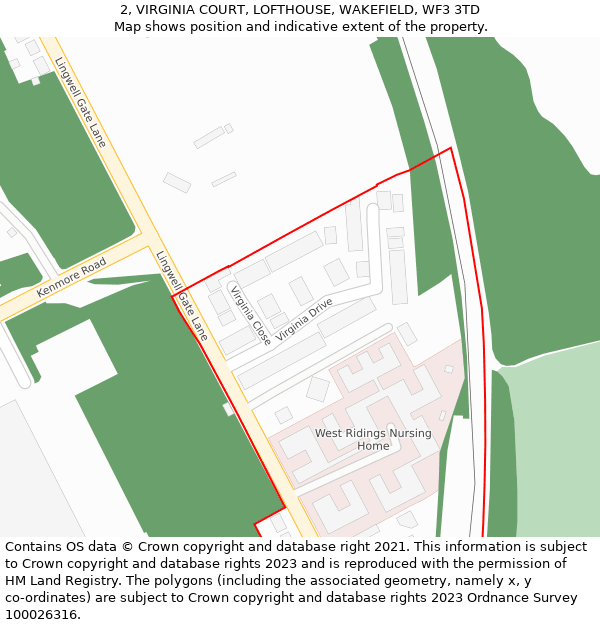 2, VIRGINIA COURT, LOFTHOUSE, WAKEFIELD, WF3 3TD: Location map and indicative extent of plot