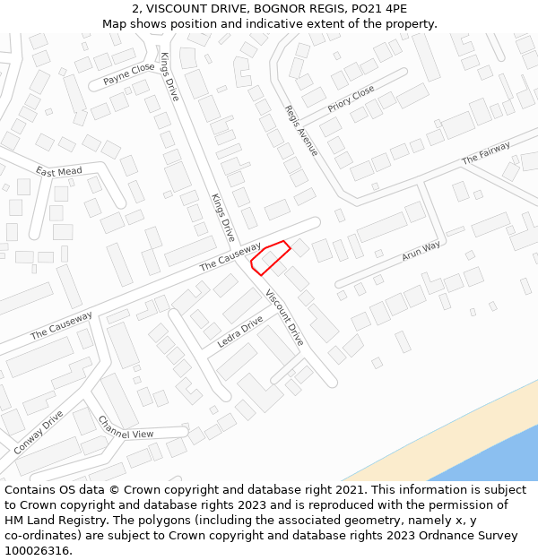 2, VISCOUNT DRIVE, BOGNOR REGIS, PO21 4PE: Location map and indicative extent of plot