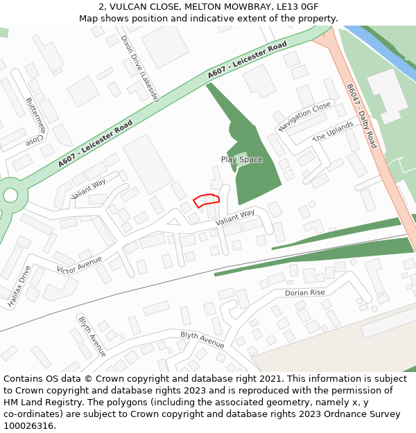 2, VULCAN CLOSE, MELTON MOWBRAY, LE13 0GF: Location map and indicative extent of plot