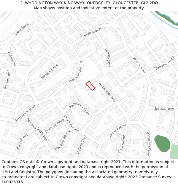 2, WADDINGTON WAY KINGSWAY, QUEDGELEY, GLOUCESTER, GL2 2DQ: Location map and indicative extent of plot