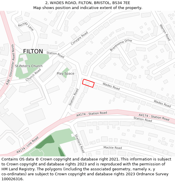 2, WADES ROAD, FILTON, BRISTOL, BS34 7EE: Location map and indicative extent of plot