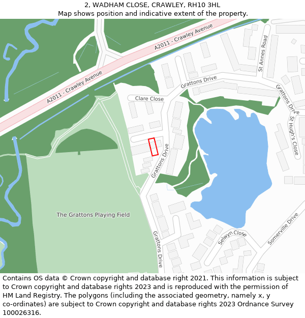 2, WADHAM CLOSE, CRAWLEY, RH10 3HL: Location map and indicative extent of plot