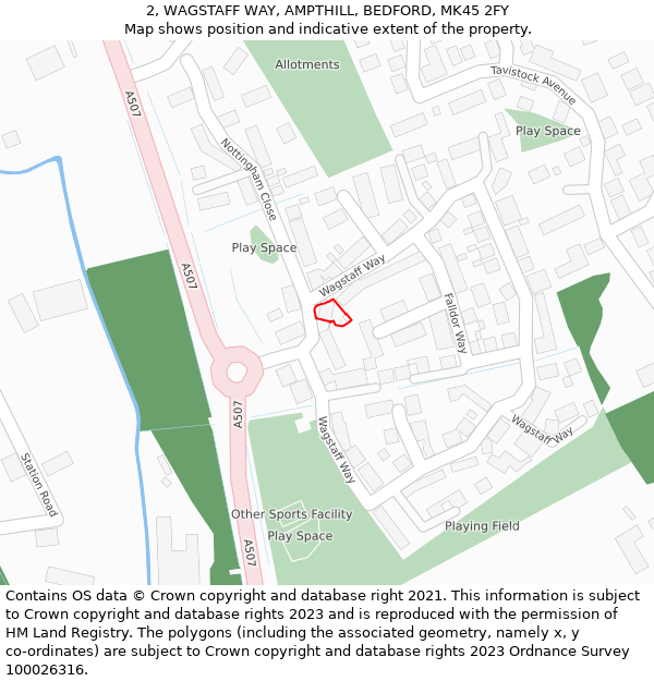 2, WAGSTAFF WAY, AMPTHILL, BEDFORD, MK45 2FY: Location map and indicative extent of plot