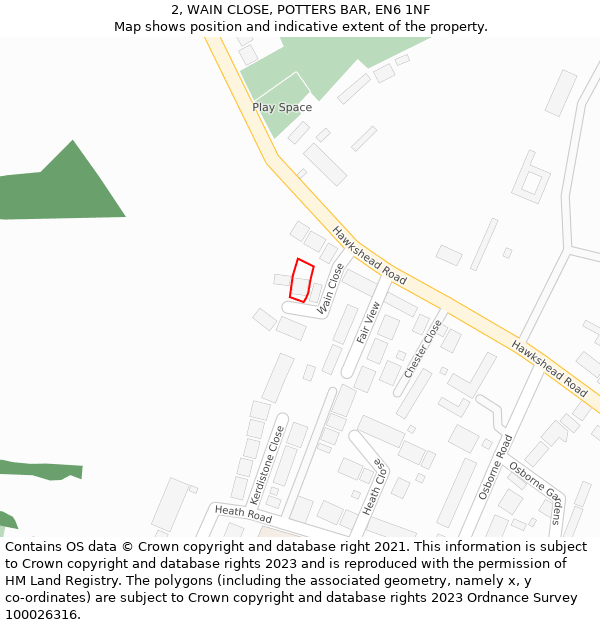 2, WAIN CLOSE, POTTERS BAR, EN6 1NF: Location map and indicative extent of plot