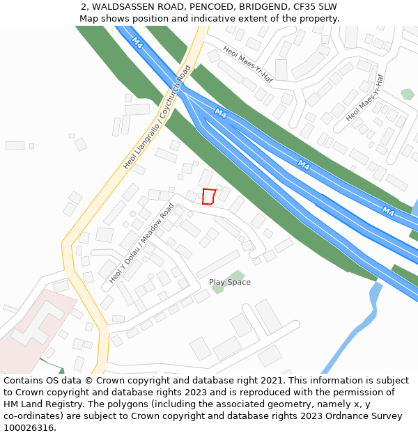 2, WALDSASSEN ROAD, PENCOED, BRIDGEND, CF35 5LW: Location map and indicative extent of plot