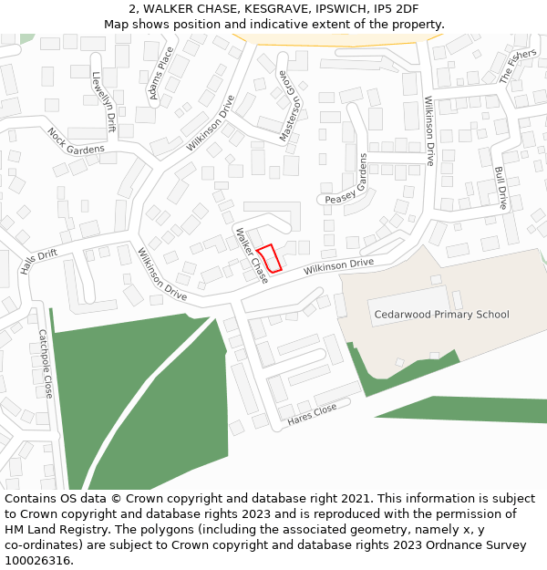 2, WALKER CHASE, KESGRAVE, IPSWICH, IP5 2DF: Location map and indicative extent of plot
