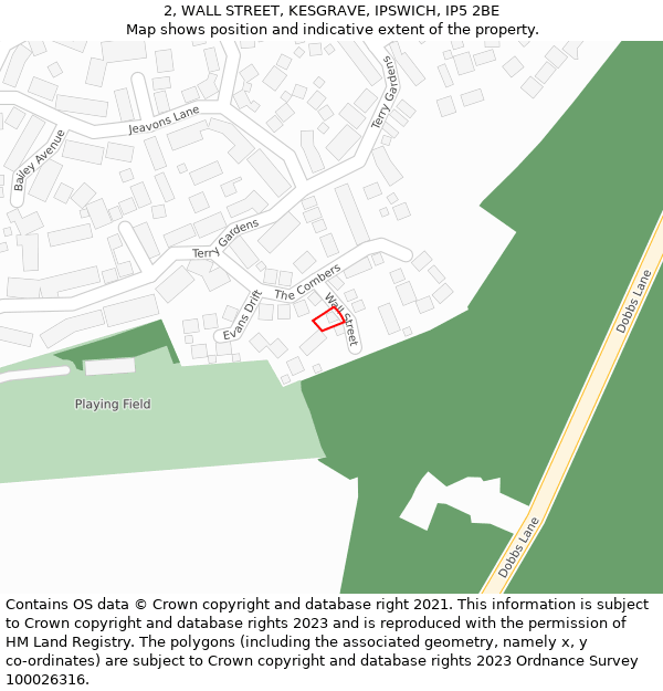 2, WALL STREET, KESGRAVE, IPSWICH, IP5 2BE: Location map and indicative extent of plot