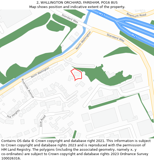 2, WALLINGTON ORCHARD, FAREHAM, PO16 8US: Location map and indicative extent of plot