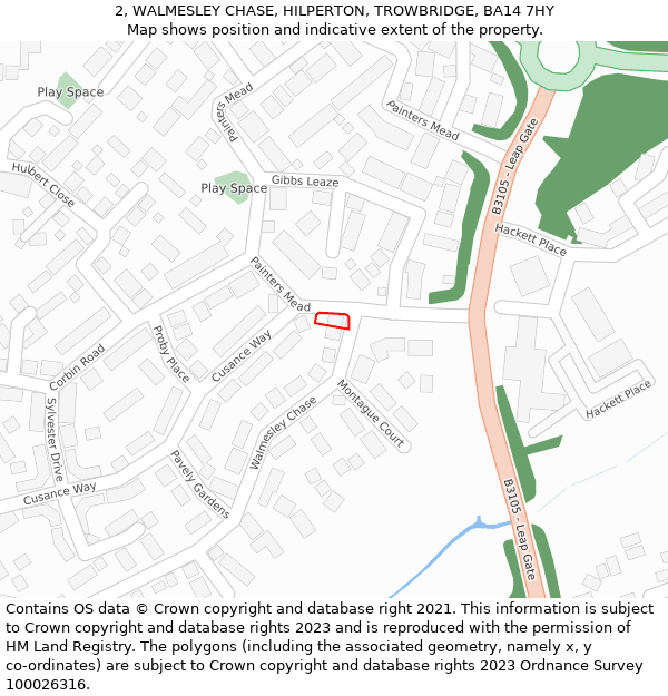 2, WALMESLEY CHASE, HILPERTON, TROWBRIDGE, BA14 7HY: Location map and indicative extent of plot